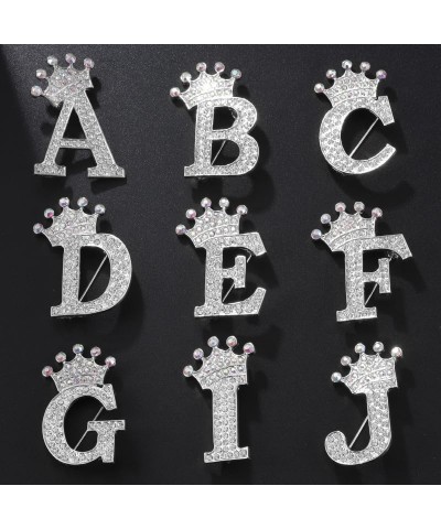 A-Z 26 Letters Brooches Pins for Women Girls Silver Alloy Crystal Crown Initial Brooch Jewelry Gift I $8.84 Brooches & Pins