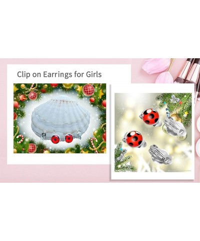 Ladybug Clip on Earrings for Woman Girls,Silver Ear Cuff Black Spot Red Ladybug Earrings,Cute Unique Christmas Gifts for Kids...