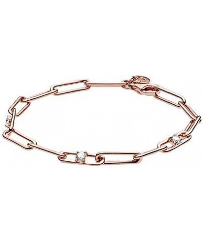 Link Chain & Stones Bracelet - Rose Gold Bracelet for Women - Gift for Her - 14k Rose Gold-Plated Rose with Cubic Zirconia, W...