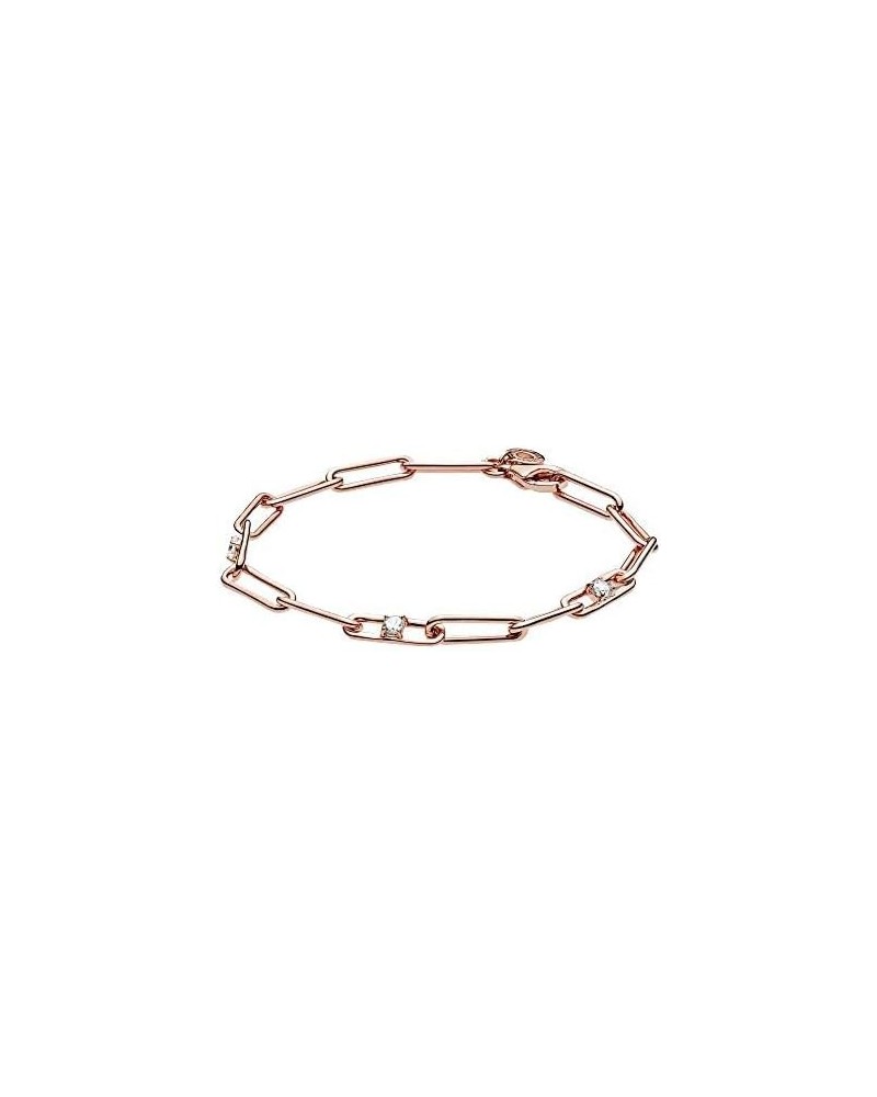 Link Chain & Stones Bracelet - Rose Gold Bracelet for Women - Gift for Her - 14k Rose Gold-Plated Rose with Cubic Zirconia, W...