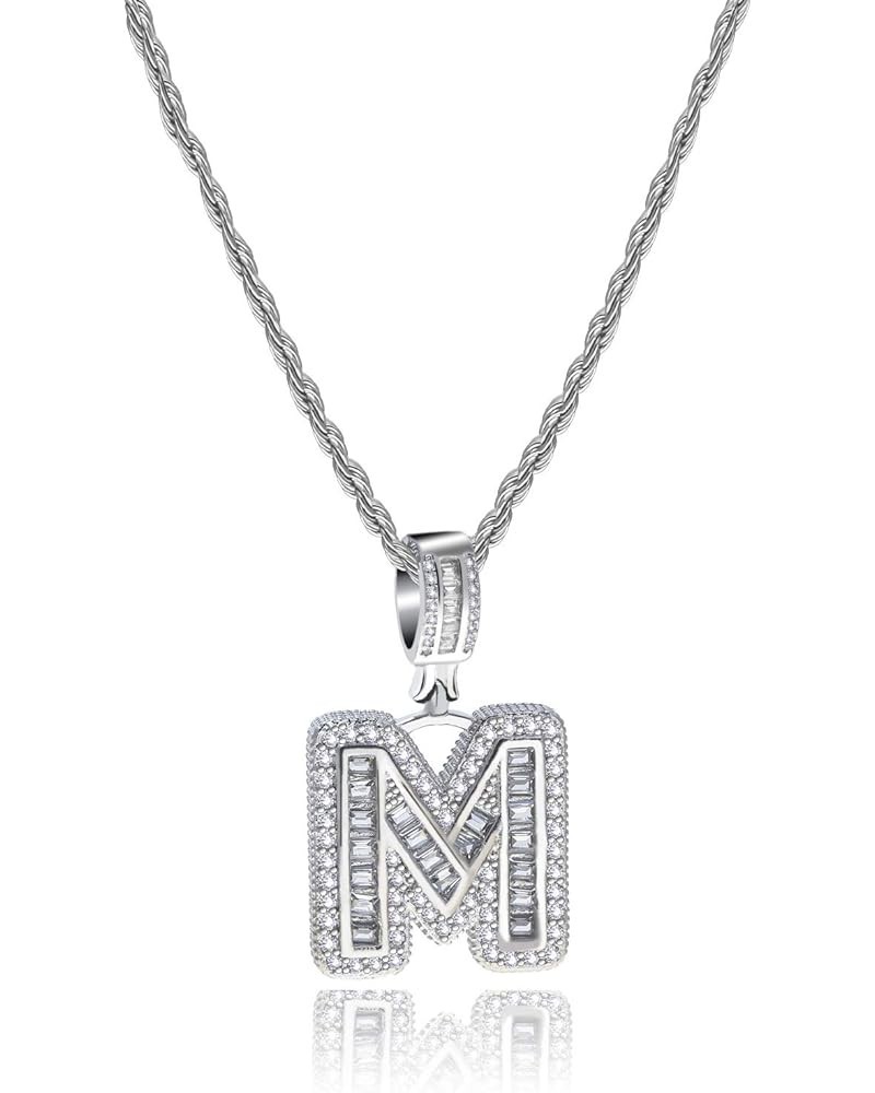 Male Initial P Name Necklace Pendant Silver Alphabat A-Z Clear CZ Charm Gifts for Men Women Boys Girls Friends Family Brother...