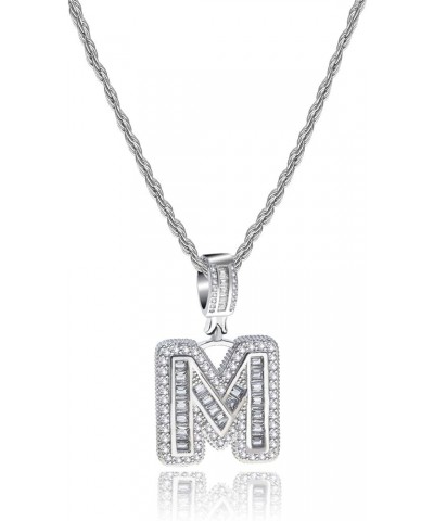 Male Initial P Name Necklace Pendant Silver Alphabat A-Z Clear CZ Charm Gifts for Men Women Boys Girls Friends Family Brother...