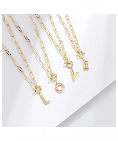 Paperclip Chain Toggle Clasp Initial Pendant Letter Necklaces for Women Gold Plated Letter C $14.77 Necklaces