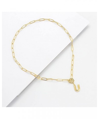 Paperclip Chain Toggle Clasp Initial Pendant Letter Necklaces for Women Gold Plated Letter C $14.77 Necklaces