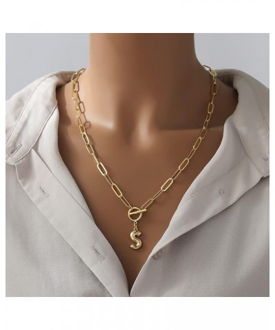 Paperclip Chain Toggle Clasp Initial Pendant Letter Necklaces for Women Gold Plated Letter C $14.77 Necklaces