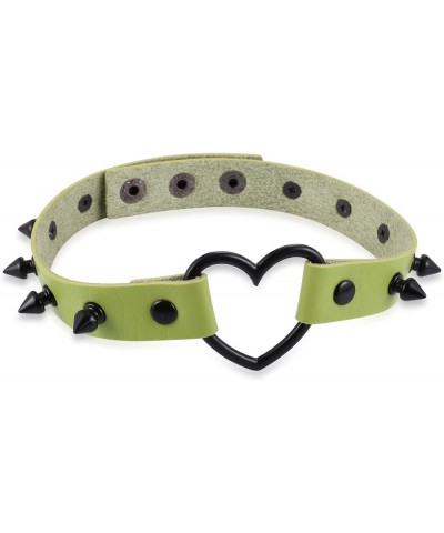 Multicolor Simulated Leather PU Black-tone/Silver-tone Heart Ring Rivet Spiked Necklace Neckband Choker Black Spikes, Green $...