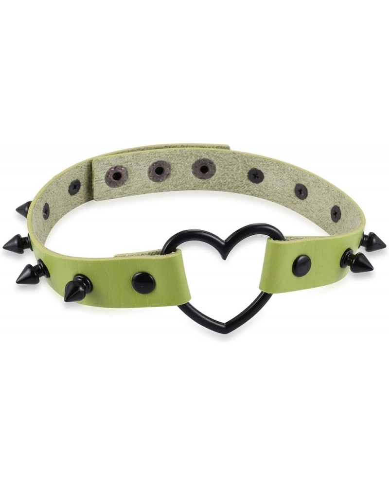 Multicolor Simulated Leather PU Black-tone/Silver-tone Heart Ring Rivet Spiked Necklace Neckband Choker Black Spikes, Green $...