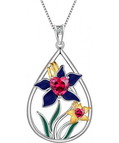 Birth Flower Pendant Necklace with Birthstone - 925 Sterling Silver Birth Month Flower Pendant Necklace Birthday Christmas Va...