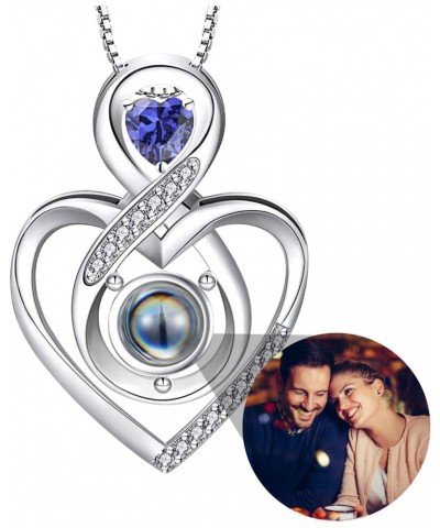 Infinity Custom Photo Projection Necklace Sterling Silver Picture Necklace with Birthstone Customized Photo Pendant with Pict...