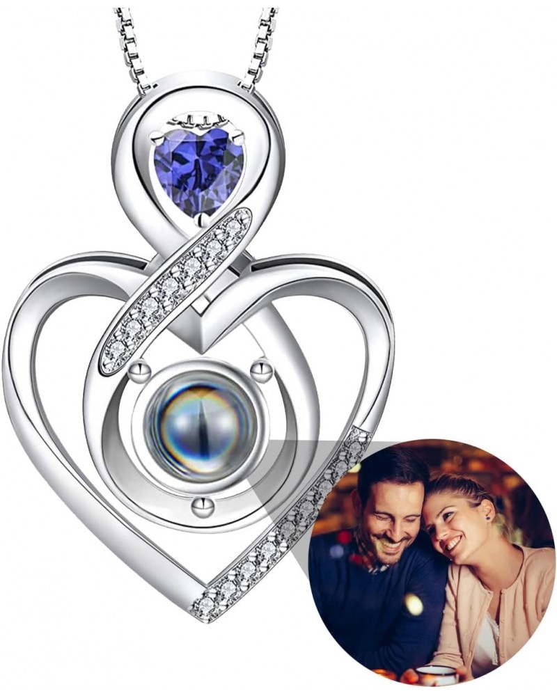 Infinity Custom Photo Projection Necklace Sterling Silver Picture Necklace with Birthstone Customized Photo Pendant with Pict...