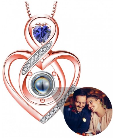 Infinity Custom Photo Projection Necklace Sterling Silver Picture Necklace with Birthstone Customized Photo Pendant with Pict...