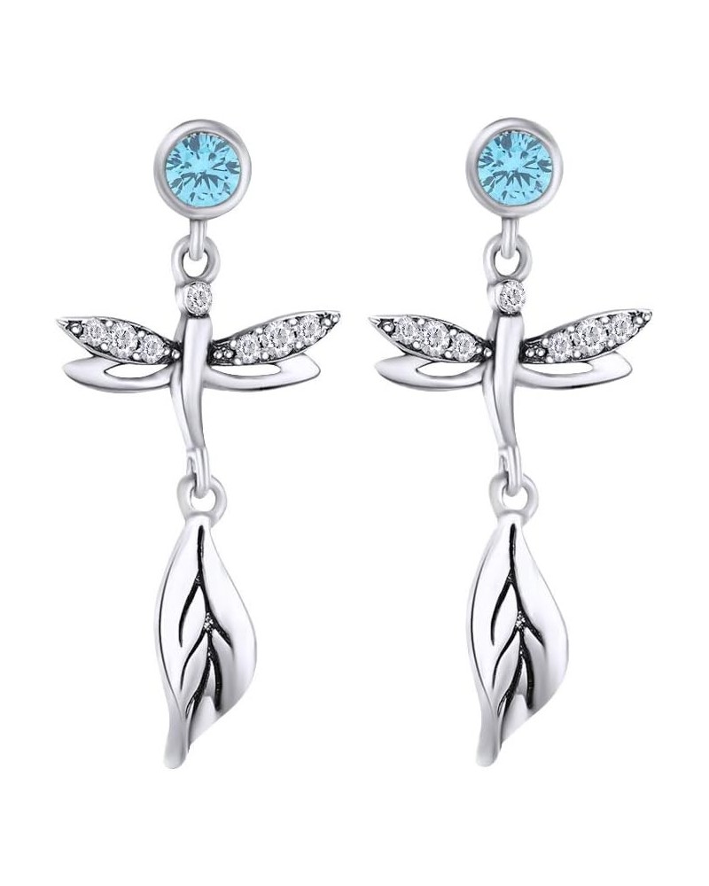 Round Cut Simulated Birthstone & White Cubic Zirconia Dragonfly Drop Earrings with Push Back Jewelry For Women In 14k Gold Ov...