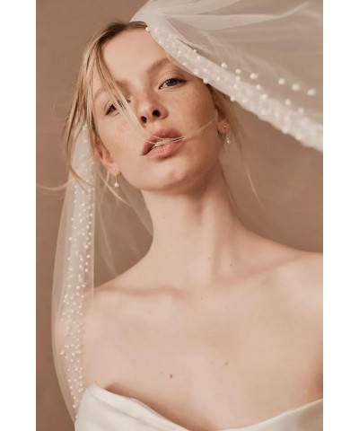 1Tier Champagne Pearl Wedding Veil Ivory Cathedral Pearl Veils Chapel Bridal Veil Pearl Veils For Brides Ivory Pearls Lined/I...