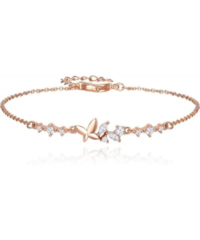 Silver/Rose Gold/14K Gold Plated Round Cubic Zirconia Butterfly Charm Adjustable Link Bracelet for Women Teen Girls Brithday ...