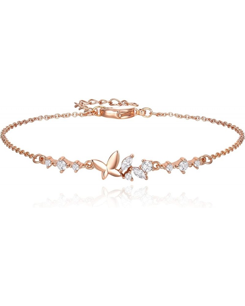 Silver/Rose Gold/14K Gold Plated Round Cubic Zirconia Butterfly Charm Adjustable Link Bracelet for Women Teen Girls Brithday ...