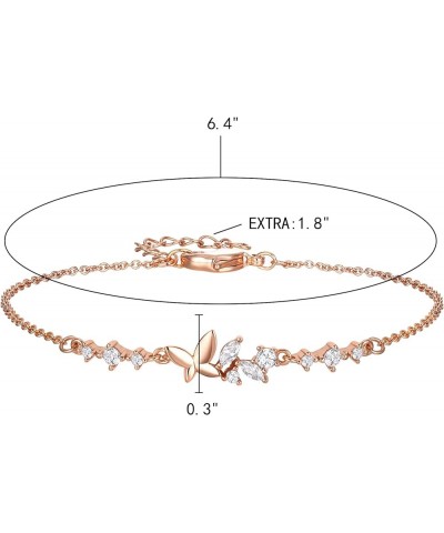 Silver/Rose Gold/14K Gold Plated Round Cubic Zirconia Butterfly Charm Adjustable Link Bracelet for Women Teen Girls Brithday ...