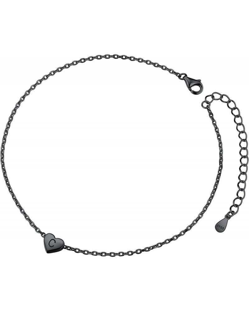 Women 26 Initial Anklet/Bracelet, Black in 925 Sterling Silver-Send Gift Box C anklet $7.50 Anklets