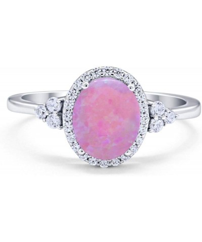 Halo Art Deco Oval Wedding Engagement Ring Cubic Zirconia 925 Sterling Silver Lab Created Pink Opal $11.48 Rings