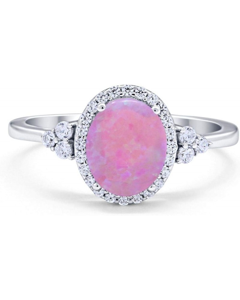 Halo Art Deco Oval Wedding Engagement Ring Cubic Zirconia 925 Sterling Silver Lab Created Pink Opal $11.48 Rings