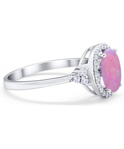 Halo Art Deco Oval Wedding Engagement Ring Cubic Zirconia 925 Sterling Silver Lab Created Pink Opal $11.48 Rings