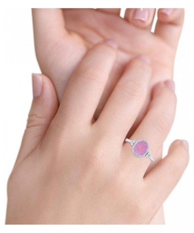 Halo Art Deco Oval Wedding Engagement Ring Cubic Zirconia 925 Sterling Silver Lab Created Pink Opal $11.48 Rings