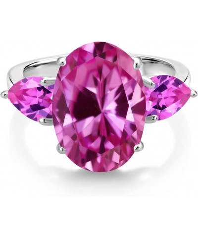 925 Sterling Silver Pink Created Sapphire Ring For Women (8.00 Cttw, 14X10MM Oval and 7X5MM Pear Shape, Gemstone September Bi...