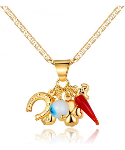 18K Gold Plated Luck Charms Necklace With Mariner Chain – Made In Brazil 20 Inches $10.58 Necklaces