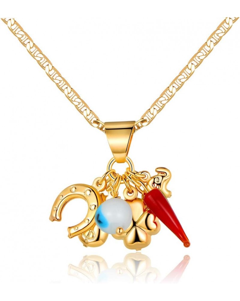 18K Gold Plated Luck Charms Necklace With Mariner Chain – Made In Brazil 20 Inches $10.58 Necklaces