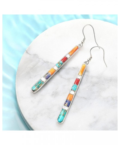 Turquoise Bar Earrings for Women - 925 Sterling Silver Multicolor Gemstones Dangle Earrings Bohemian Style Statement Earrings...