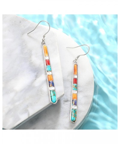 Turquoise Bar Earrings for Women - 925 Sterling Silver Multicolor Gemstones Dangle Earrings Bohemian Style Statement Earrings...