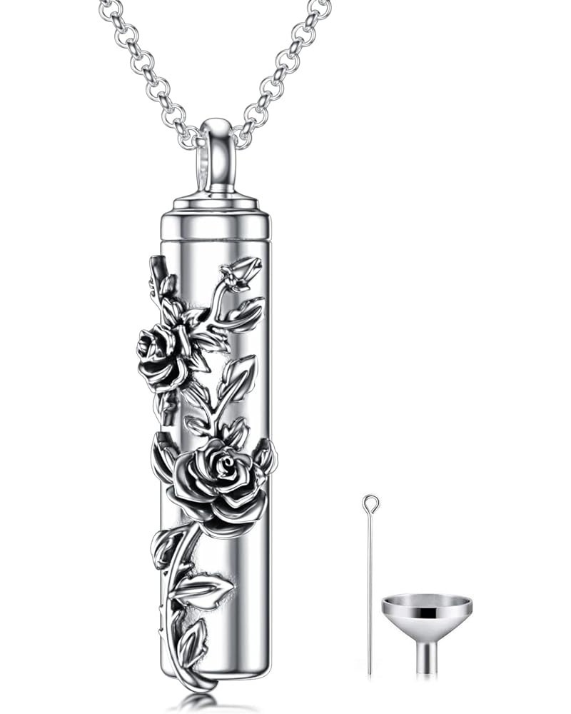 Rose/Lotus/Sunflower/Lily Flower Cremation Urn Necklace For Ashes Sterling Silver Heart/Teardrop Crystal Memorial Jewelry For...