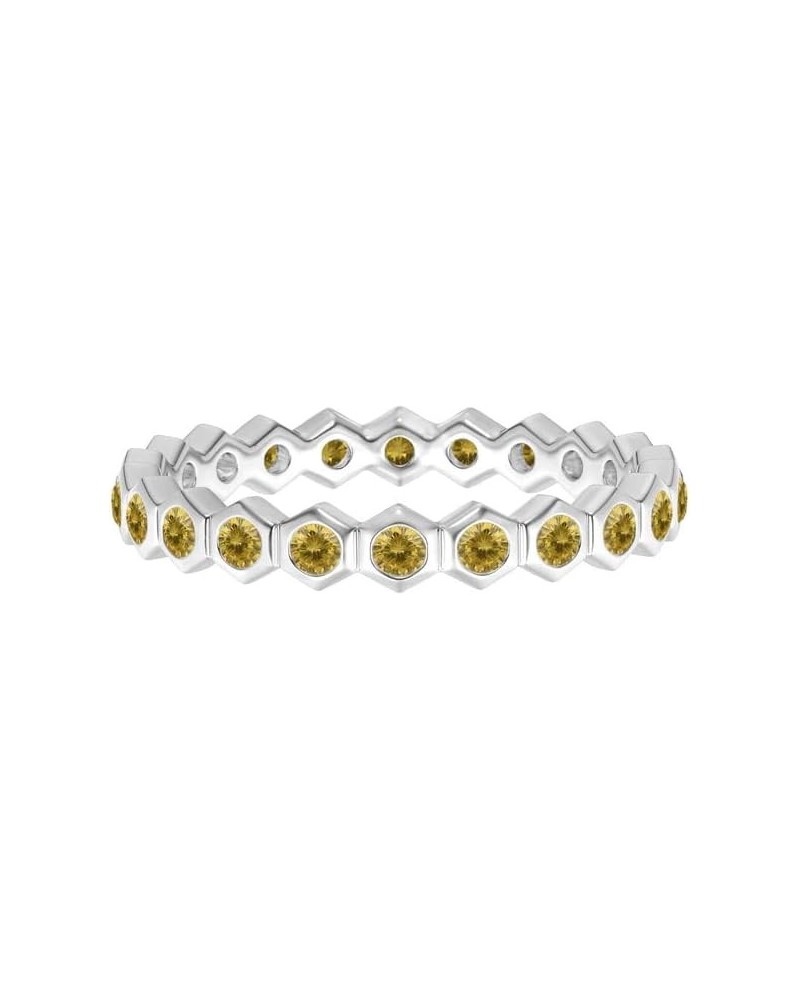 Full Eternity Ring! 925 Sterling Silver Round Multi Gemstone Hexagonal Wedding Band Yellow CZ $15.09 Rings