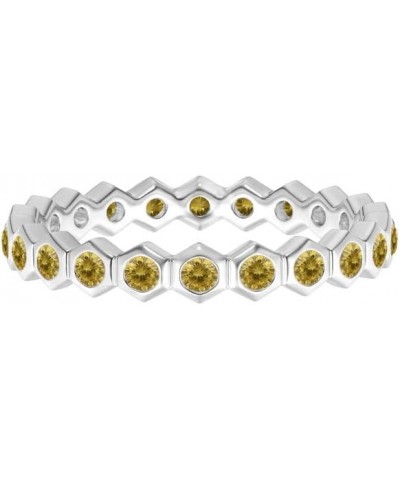 Full Eternity Ring! 925 Sterling Silver Round Multi Gemstone Hexagonal Wedding Band Yellow CZ $15.09 Rings