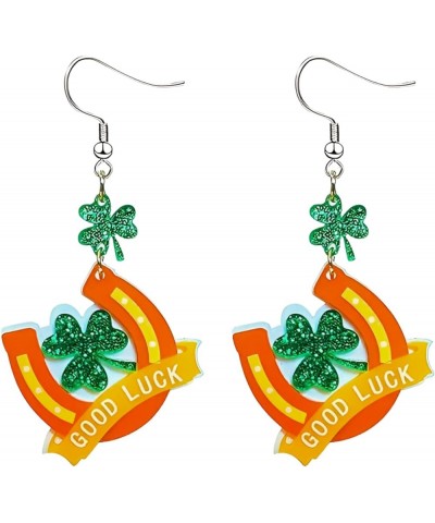 St Patrick's Day Earrings for Women Girls Cute Funny Acrylic Irish Green Clover Hat Horseshoe Heart Beer Drop Earrings Good L...