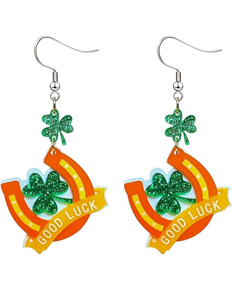 St Patrick's Day Earrings for Women Girls Cute Funny Acrylic Irish Green Clover Hat Horseshoe Heart Beer Drop Earrings Good L...