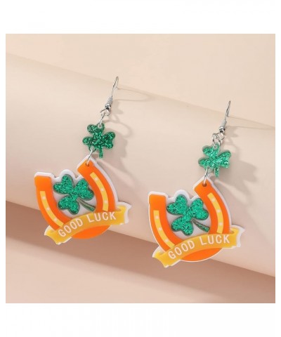 St Patrick's Day Earrings for Women Girls Cute Funny Acrylic Irish Green Clover Hat Horseshoe Heart Beer Drop Earrings Good L...