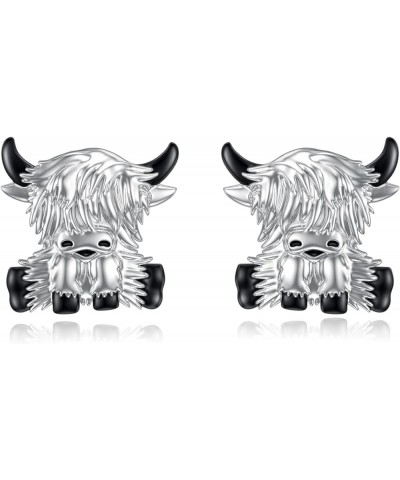 Highland Cow Earrings Sterling Silver Scottish Highland Cow Stud Earrings Jewelry Gifts for Women Girls Highland Cow B $17.39...