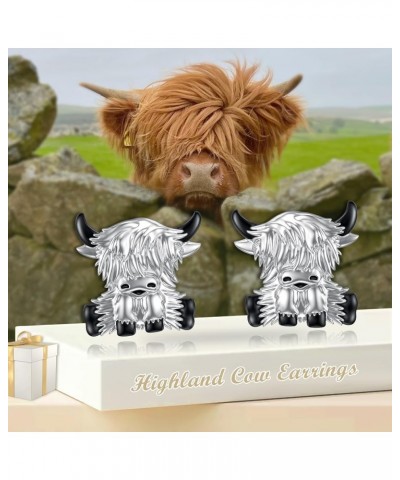 Highland Cow Earrings Sterling Silver Scottish Highland Cow Stud Earrings Jewelry Gifts for Women Girls Highland Cow B $17.39...