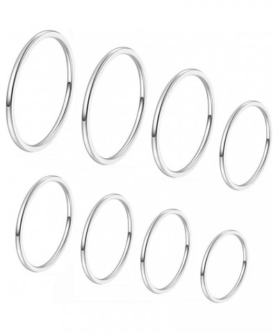 8pcs 1MM Thin Stainless Steel Knuckle Midi Stacking Rings for Women Girls Plain Band Comfort Fit Dome - Silver 8pcs(size 3 to...