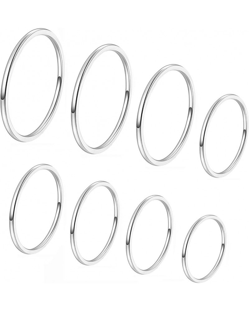 8pcs 1MM Thin Stainless Steel Knuckle Midi Stacking Rings for Women Girls Plain Band Comfort Fit Dome - Silver 8pcs(size 3 to...