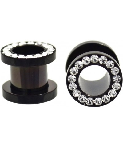 Black Anodized Titanium with Clear Diamond Cz Screw-fit Ear Tunnels (1 Pair) 2g (6mm) $9.39 Body Jewelry