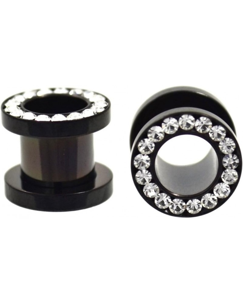 Black Anodized Titanium with Clear Diamond Cz Screw-fit Ear Tunnels (1 Pair) 2g (6mm) $9.39 Body Jewelry