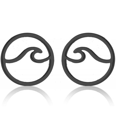 Stainless Steel Sea Ocean Wave Summer Holiday Stud Earrings Black $6.75 Earrings