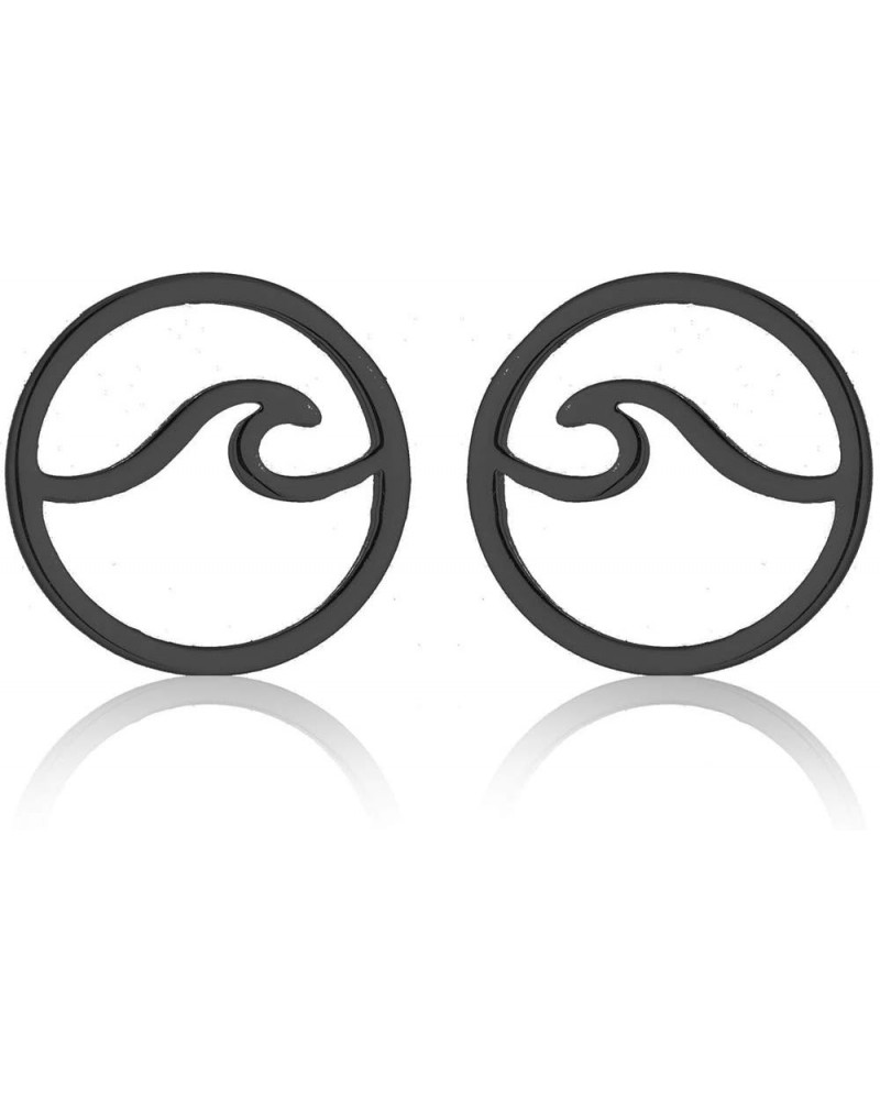 Stainless Steel Sea Ocean Wave Summer Holiday Stud Earrings Black $6.75 Earrings