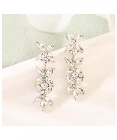 Fashion Rhinestone Dangle Earrings Marquise Crystal Long Dangling Earrings for Women Wedding Prom Costume Clear_Silver Tone $...