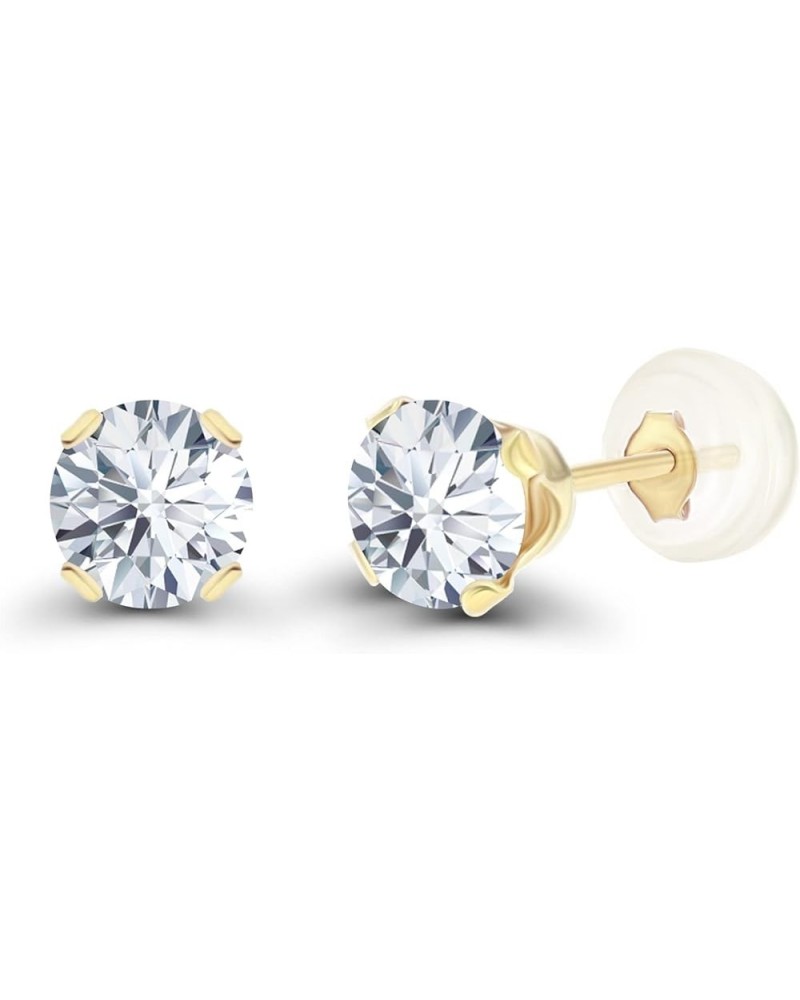 Solid 10K Yellow, White or Rose Gold 4mm Round Genuine Gemstone Birthstone Stud Earrings White Topaz Yellow Gold $19.24 Earrings