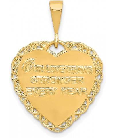 Our Love Grows Stronger Every Year Words on Heart Shaped Milestone Anniversary Pendant in Real 14k Yellow or White Gold 25th/...