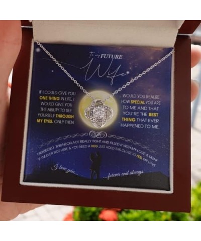 to My Future Wife Necklace, Love Necklace For Girlfriend With Box And Message Card, Soulmate Necklace Moon - Love Knot Mahoga...