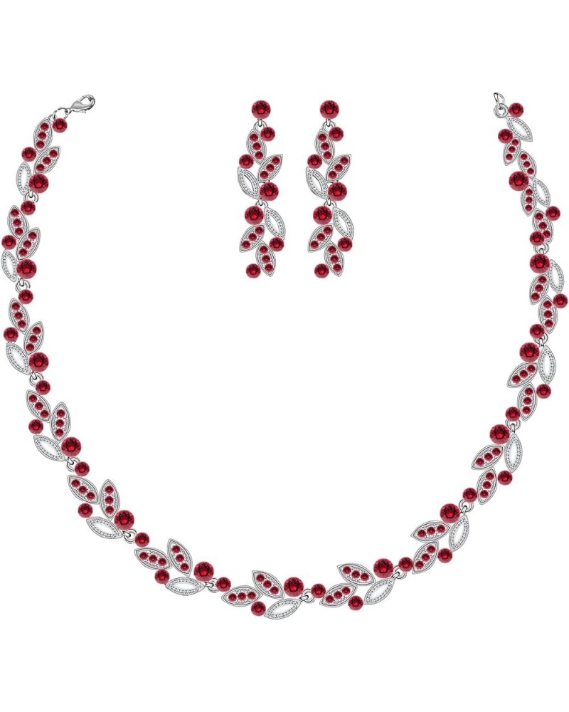 Silver Bridal Jewelry Set, Clear Crystal Wedding Drop Earringsnd Necklace for Bride Bridesmaid Red $11.76 Jewelry Sets