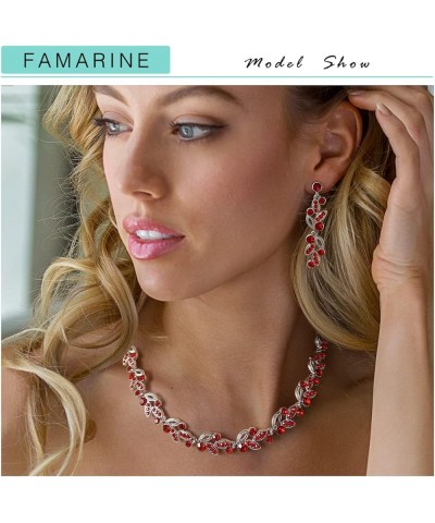 Silver Bridal Jewelry Set, Clear Crystal Wedding Drop Earringsnd Necklace for Bride Bridesmaid Red $11.76 Jewelry Sets